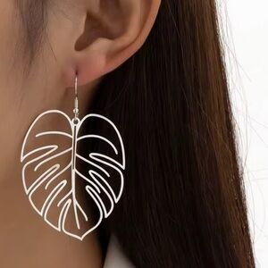 Elegant Stainless Steel Silver Leaf Dangle Earrings